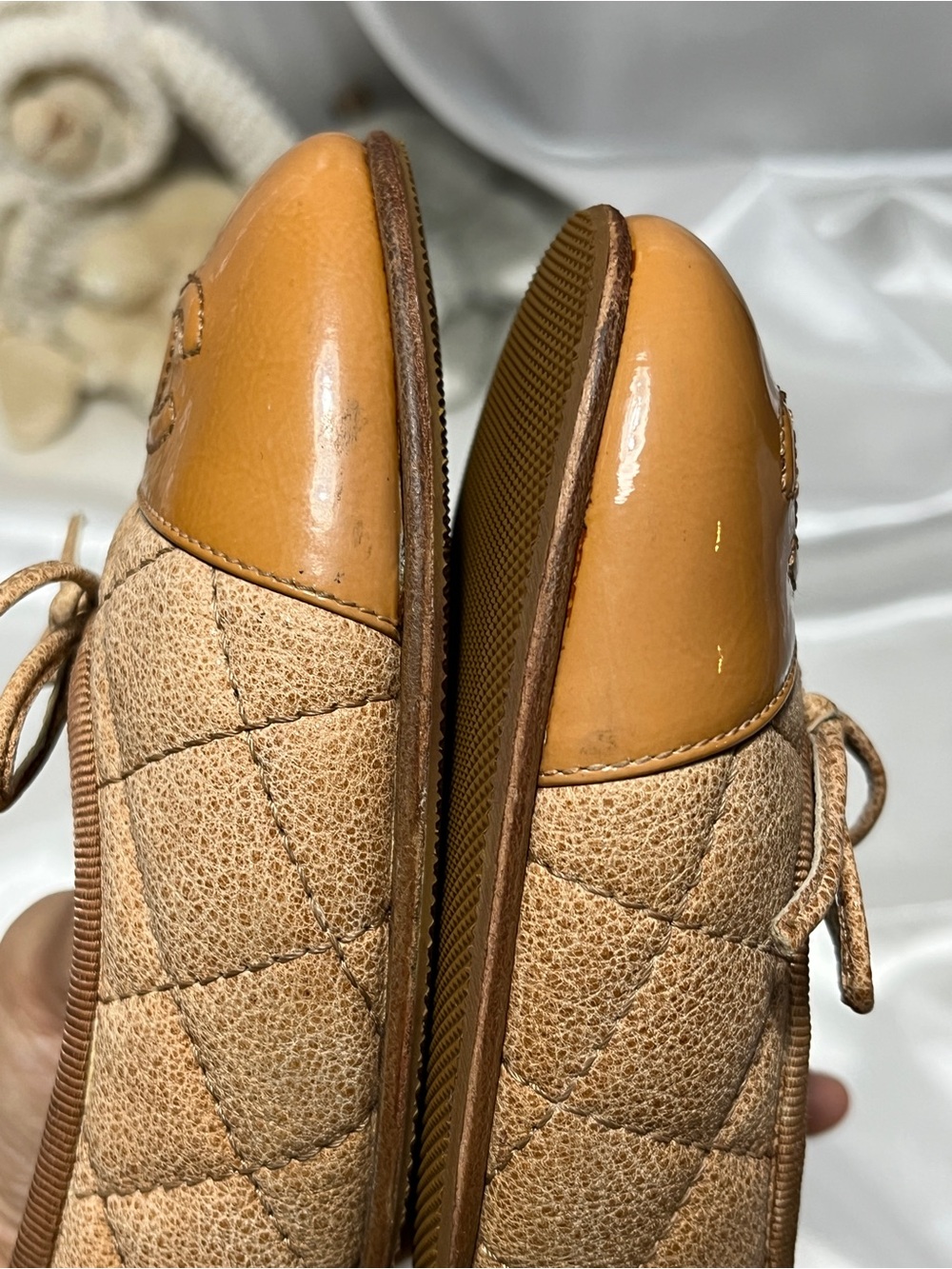 CHANEL Quilted Ballet Flats with Patent Camel Toe Cap - Picture 6 of 16